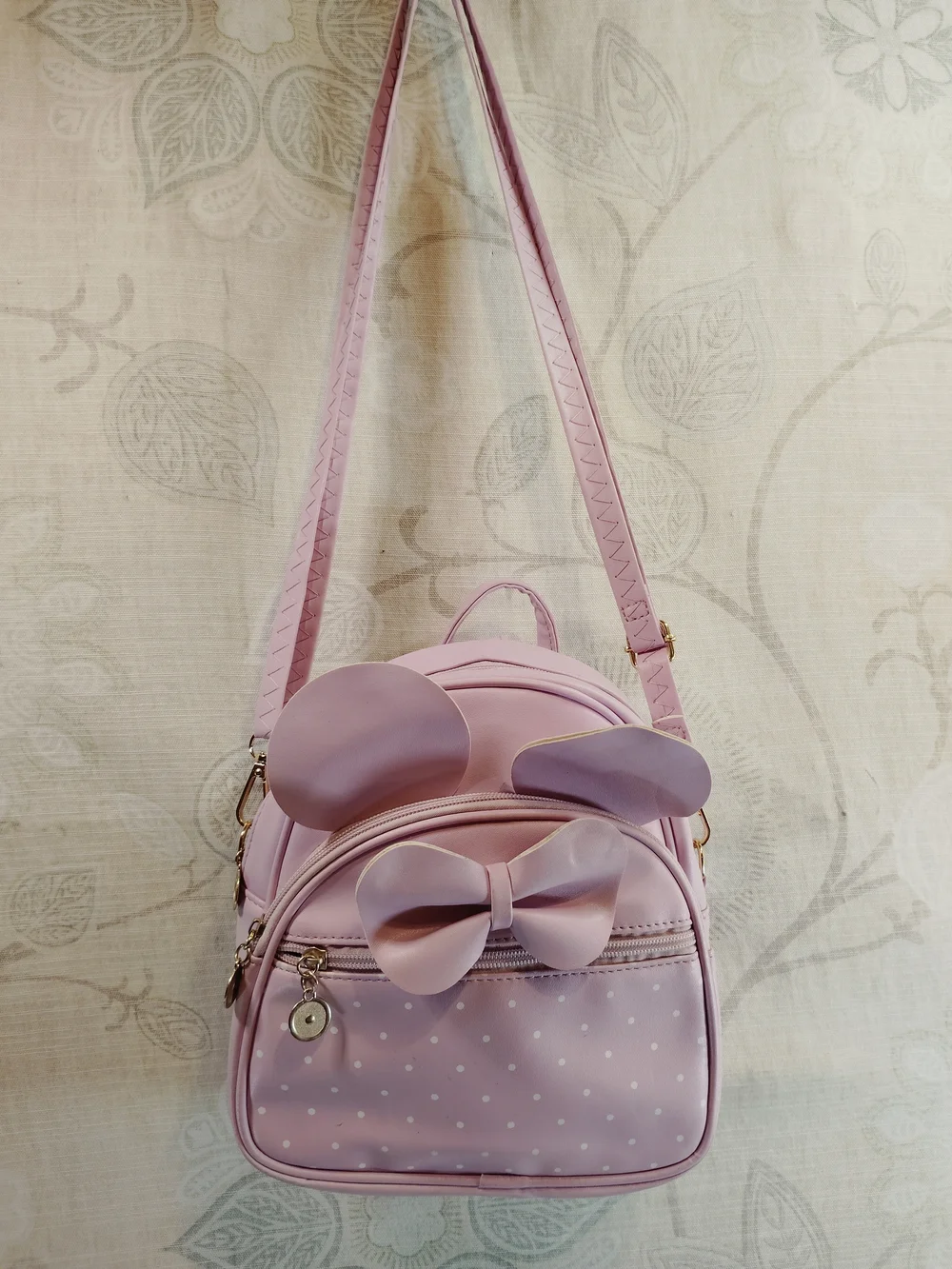Kids Lavender Bow Ear Backpack/Crossbody Bag- Cute Polka Dot Mini Bag